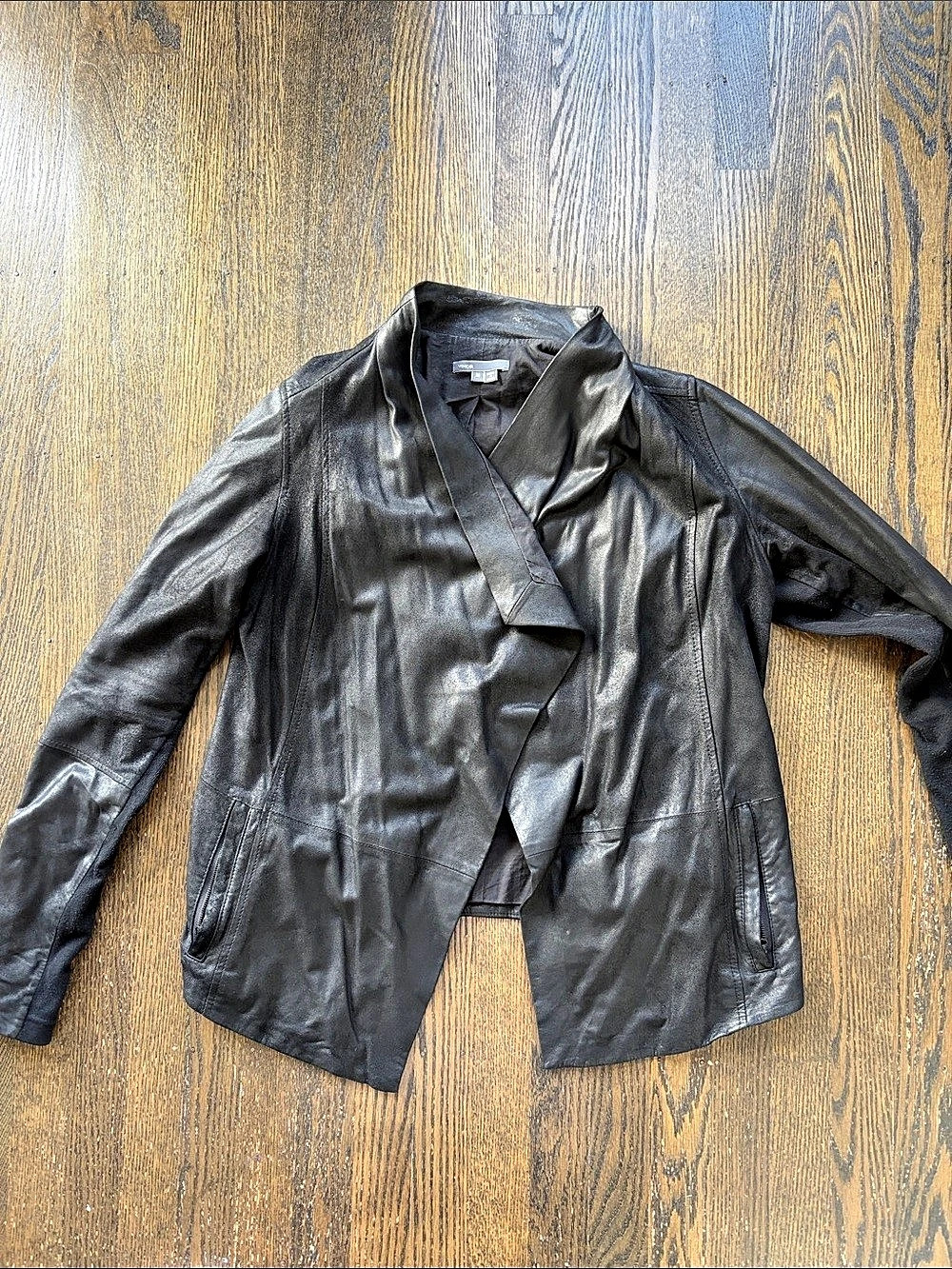 Vince Drape Front Leather Jacket Black